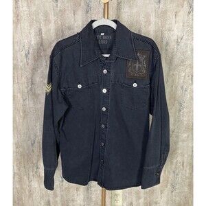 Studio 400 Sz XL Military Jacket/Shirt Charcoal Gray Patches Button army core